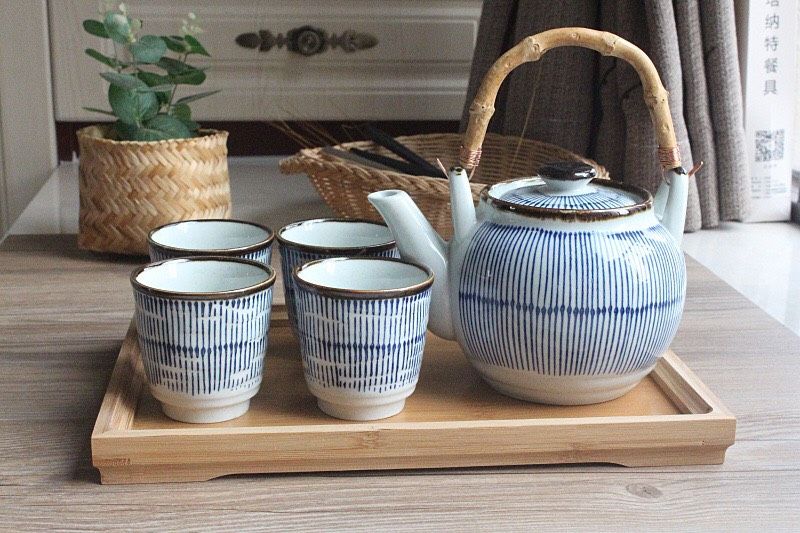 Bộ Ấm Xanh Sọc (Kèm Khay)