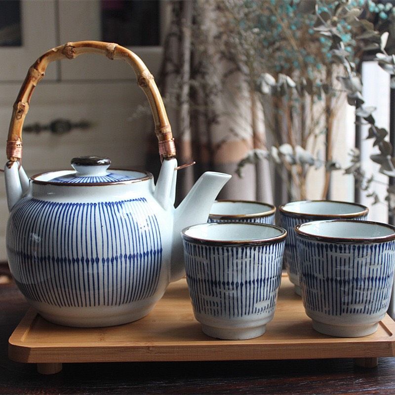 Bộ Ấm Xanh Sọc (Kèm Khay)