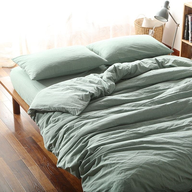 Set Chăn Ga Gối Xanh Trơn