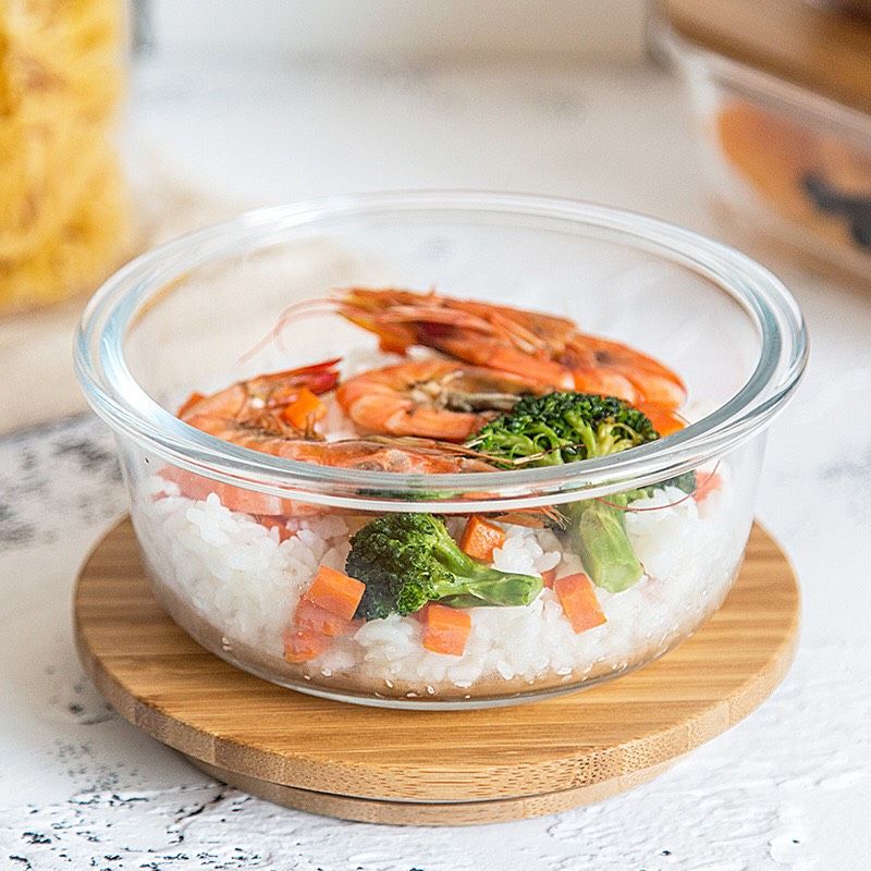 Hộp Thủy Tinh Tròn Nắp Tre