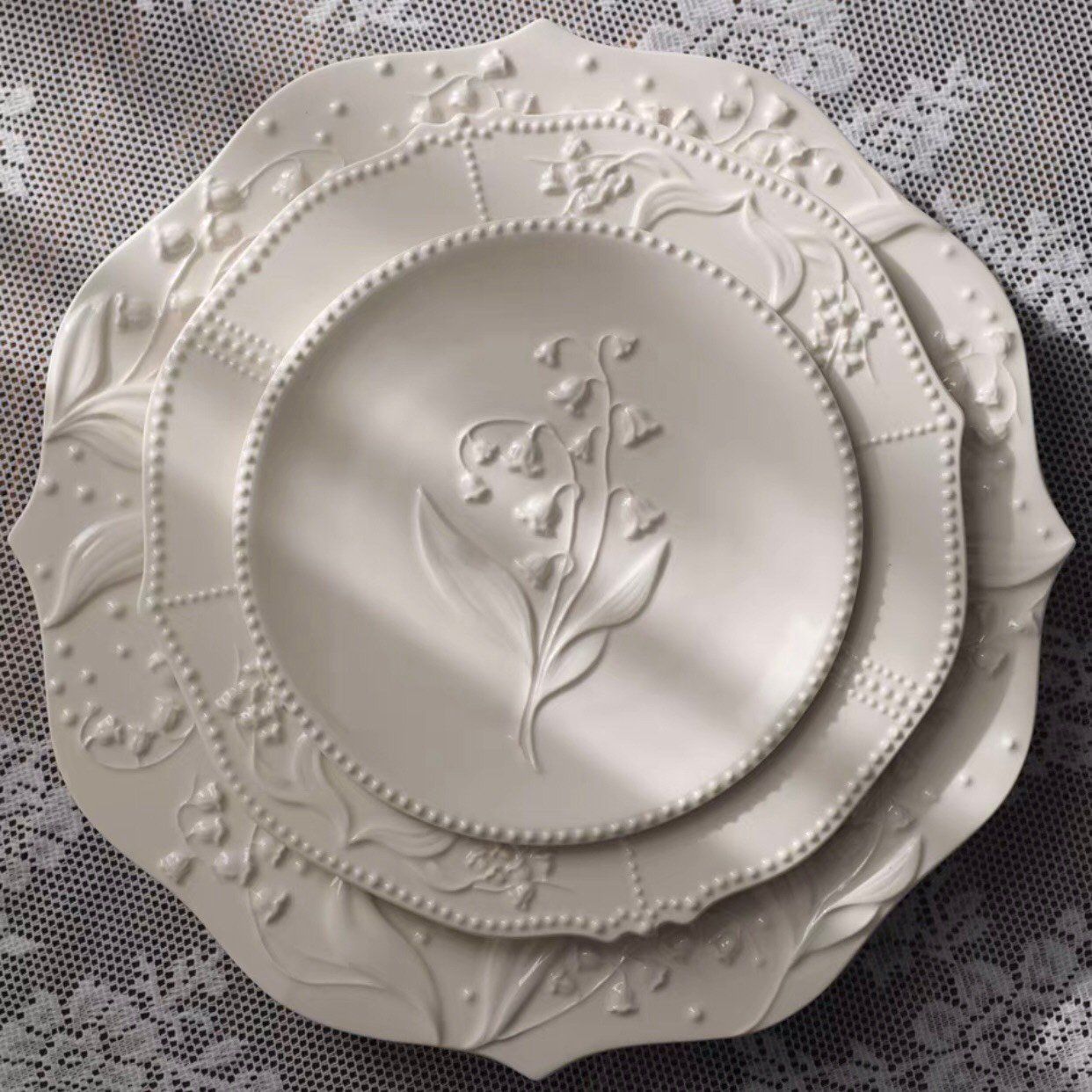Set Đĩa Linh Lan Sứ Trắng