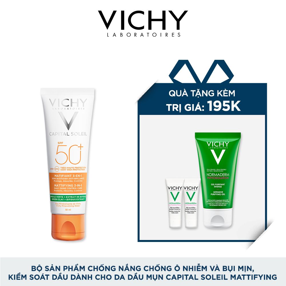 BỘ SẢN PHẨM CHỐNG NẮNG CHỐNG Ô NHIỄM VÀ BỤI MỊN, KIỂM SOÁT DẦU DÀNH CHO DA DẦU MỤN CAPITAL SOLEIL MATTIFYING