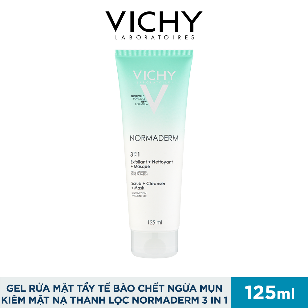 Gel Rửa Mặt Tẩy Tế Bào Chết Ngừa Mụn Kiêm Mặt Nạ Thanh Lọc Normaderm 3 In 125ml