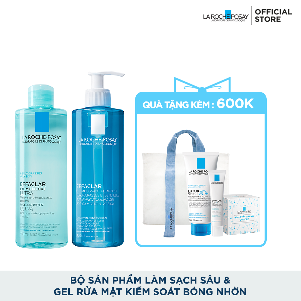 BỘ SẢN PHẨM LÀM SẠCH SÂU MICELLAR WATER ULTRA SENSITIVE SKIN & GEL RỬA MẶT KIỂM SOÁT BÓNG NHỜN EFFACLAR GEL