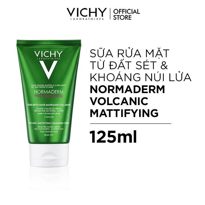 Sữa Rửa Mặt Tạo Bọt Làm Sạch Sâu Kiểm Soát Dầu Vichy Normaderm Phytosolution Volcanic Mattifying Cleansing Cream 125ml