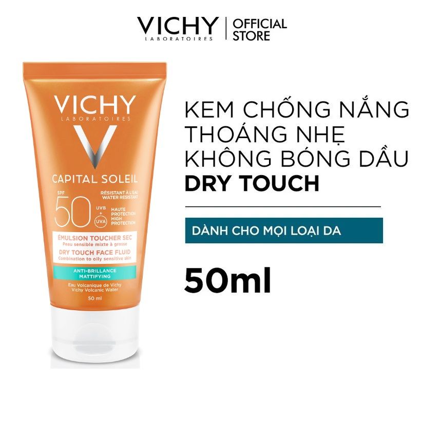 Kem Chống Nắng Không Gây Nhờn Rít Vichy Ideal Soleil Dry Touch SPF 50 Chống Tia UVA + UVB 50ml