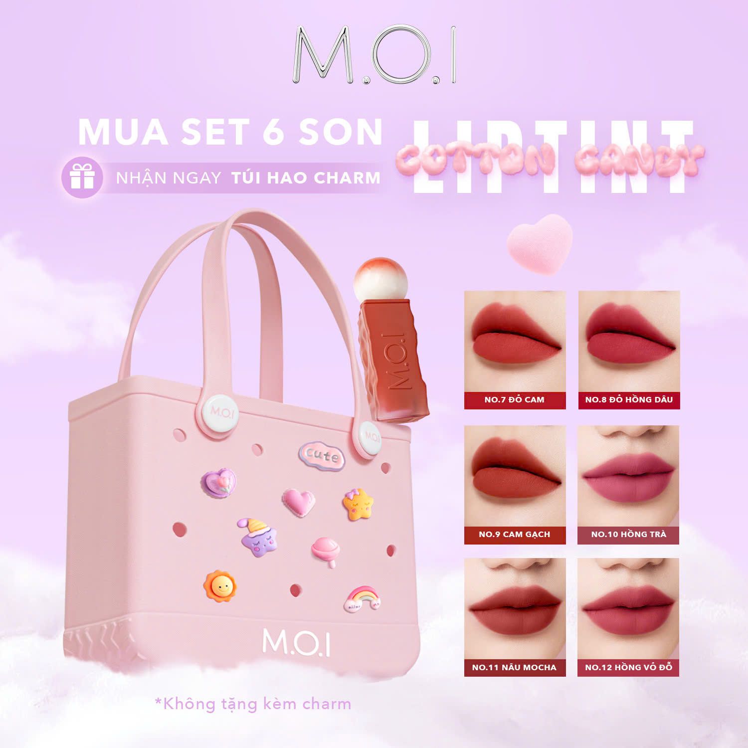 Set 6 thỏi Son Tint Lì Cotton Candy Tặng Túi Hao Charm