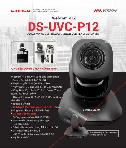 Webcam PTZ DS-UVC-P12 chuyên dụng cho phòng họp