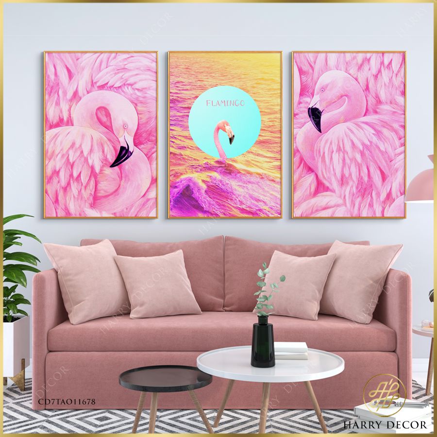 Bộ 3 Tranh Flamingo Đầy Màu Sắc CD7TAO11678