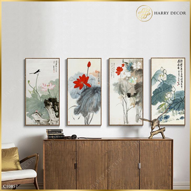 Bộ 4 Tranh Họa Những Đóa Sen C10857