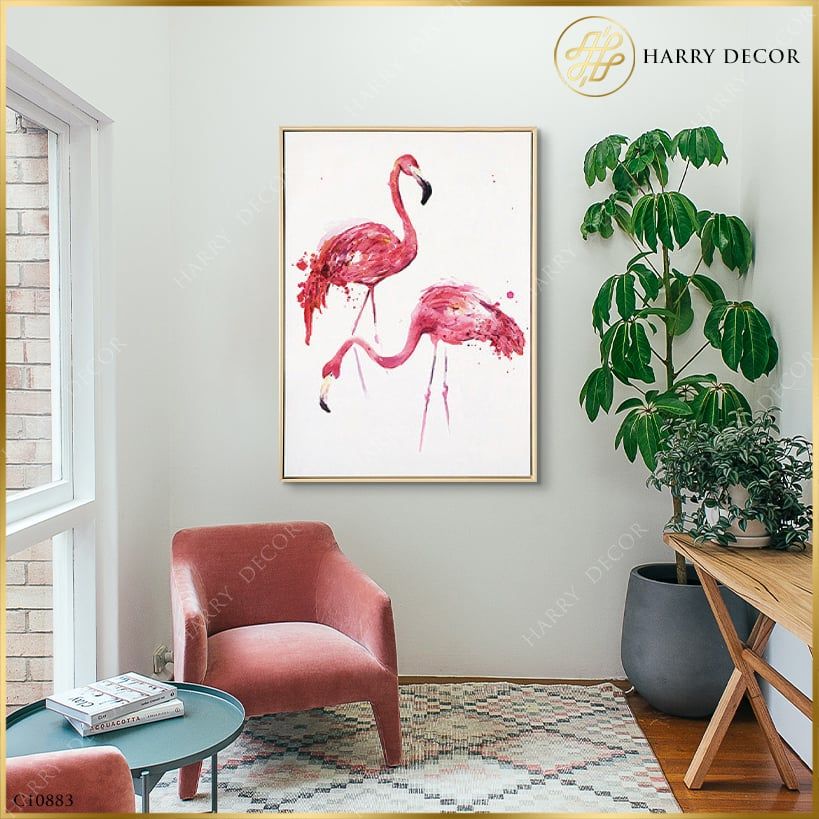 Tranh Hai Chú Hồng Hạc Chân Dài C10883
