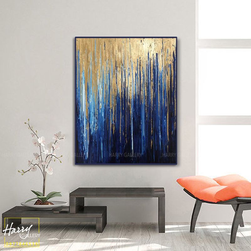 Tranh Abstract Vàng Xanh Ấn Tượng S0182
