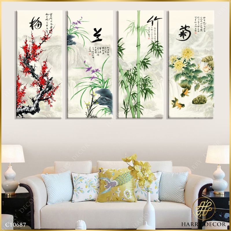 Bộ 4 Tranh Mai Lan Cúc Trúc C10687