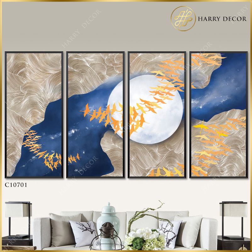 Bộ 4 Tranh Chim Chóc Bay Qua Núi C10701