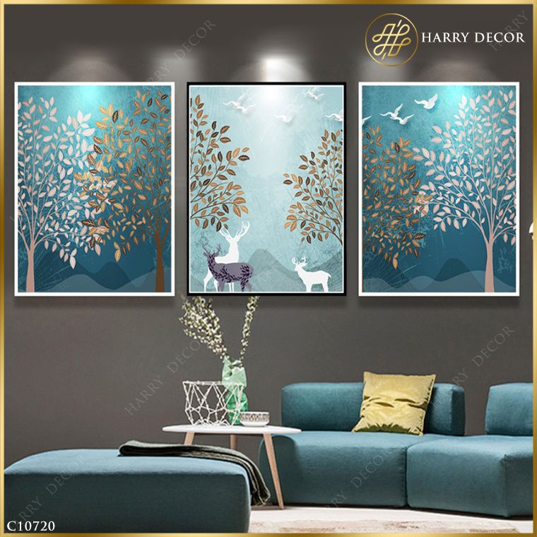 Bộ 3 Tranh Rừng Đêm Mấy Chú Hươu Nai C10720