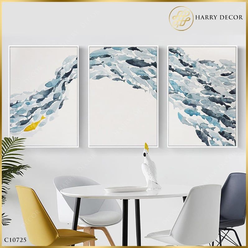 Bộ 3 Tranh Dòng Cá Xanh Bơi Lượn C10725