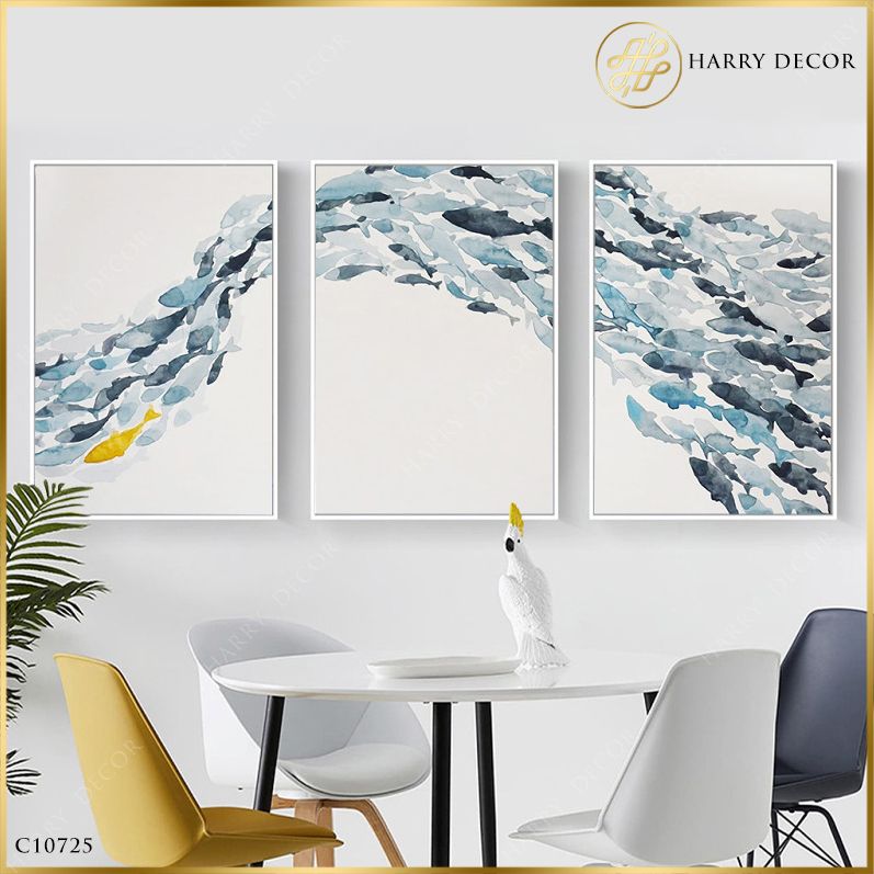Bộ 3 Tranh Dòng Cá Xanh Bơi Lượn C10725
