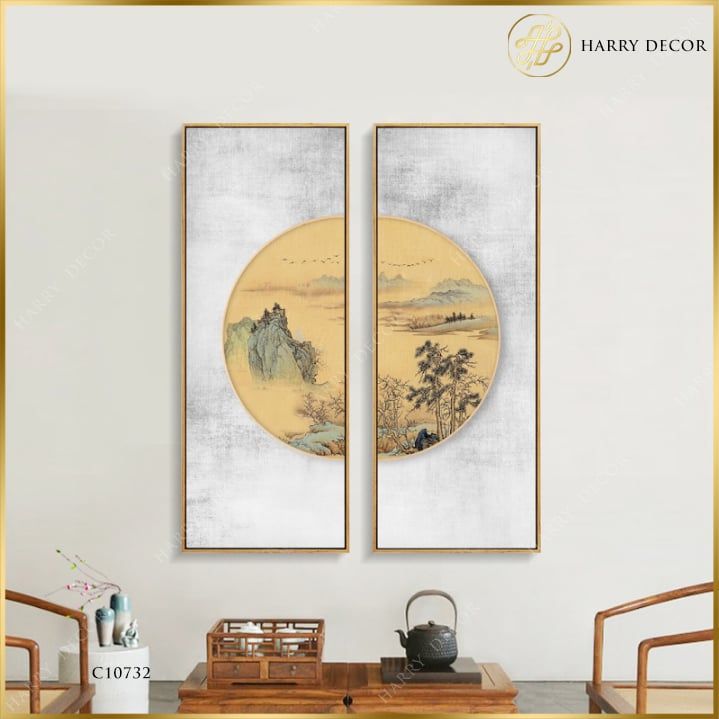 Bộ 2 Tranh Sơn Thủy Hồng Hoang C10732