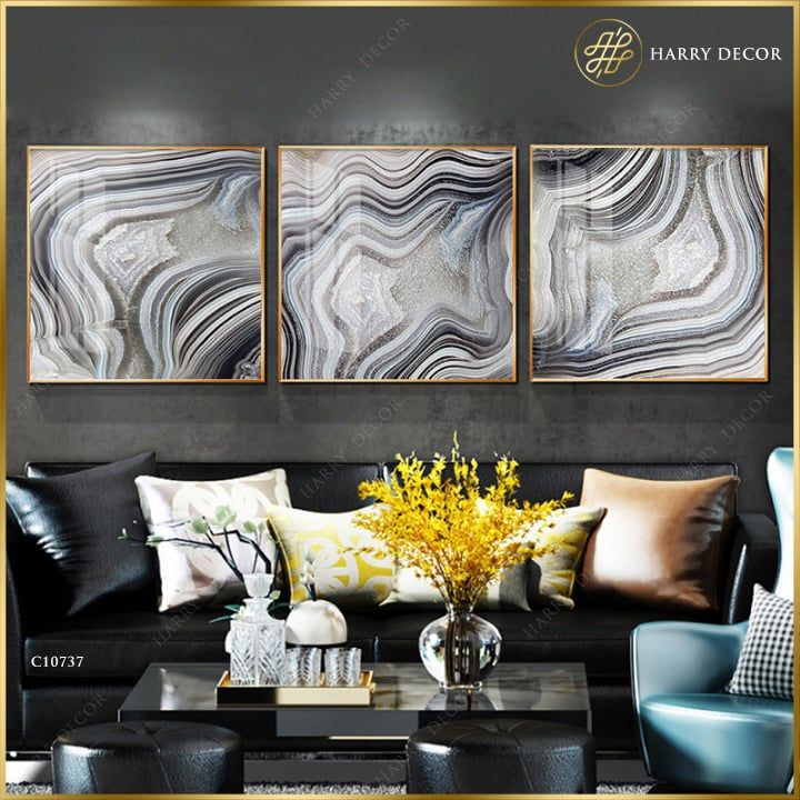 Bộ 3 Tranh Vuông Đường Cong Hòa Quyện C10737