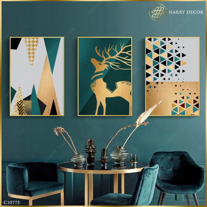 Bộ 3 Tranh Abstract Deer And Geometry C10775