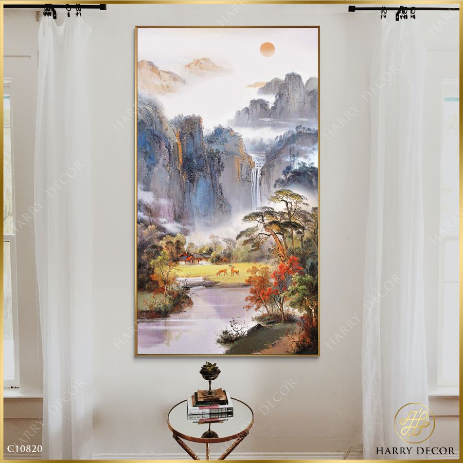 Tranh Đôi Hươu Vàng Bên Bờ Hồ C10820
