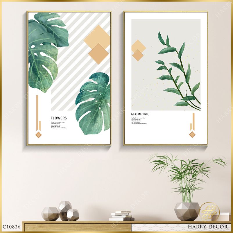 Tranh Leaf And Geometric C10826