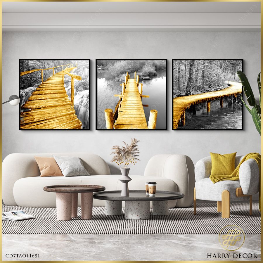 Bộ 3 Tranh Yellow In Black Wooden Bridge CD7TAO11681