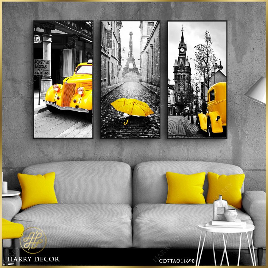 Bộ 3 Tranh Yellow In Black Car & Umbrella CD7TAO11690