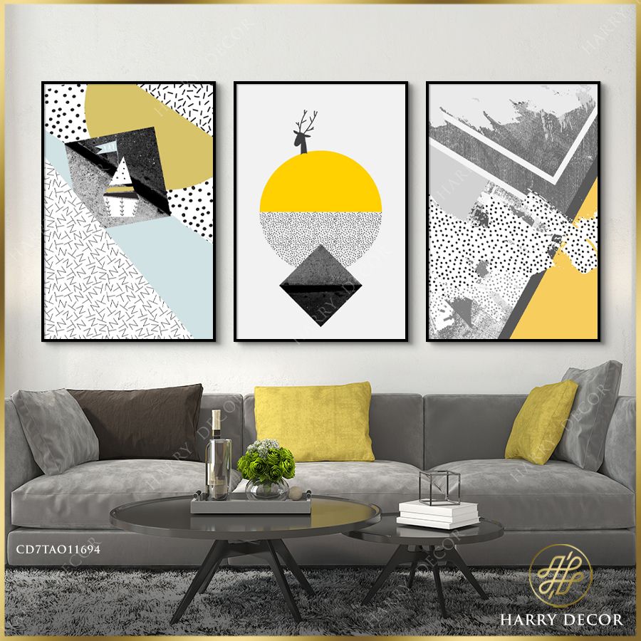 Bộ 3 Tranh Abstract Geometric & Deer CD7TAO11694