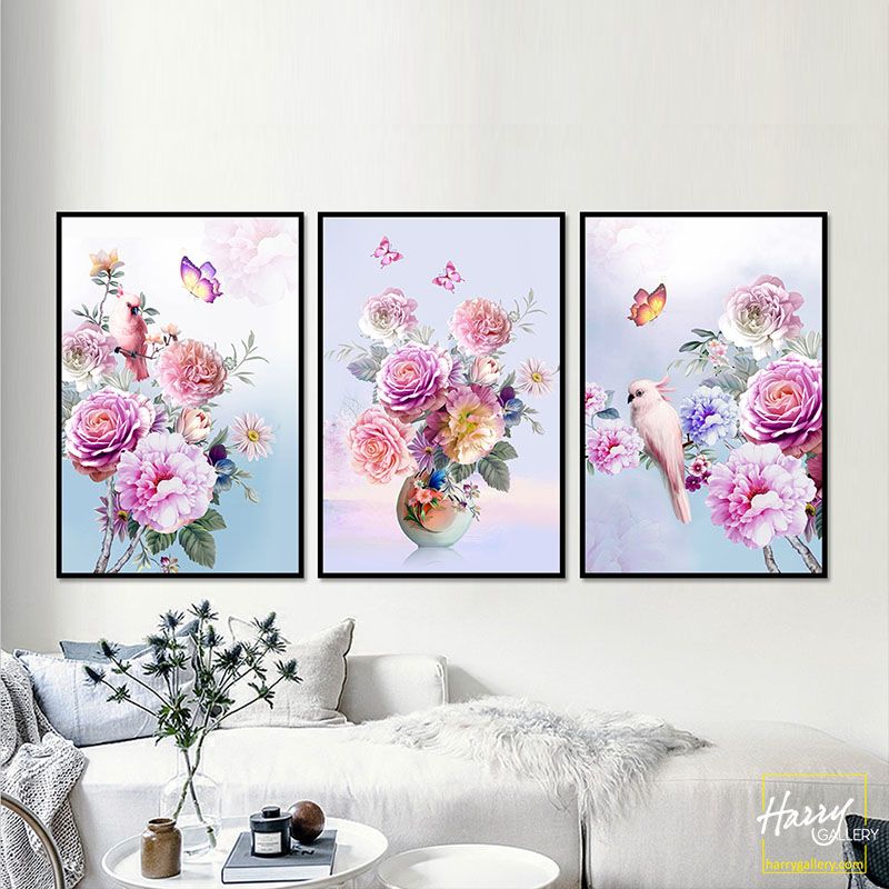 Bộ 3 Tranh Hoa Hồng Và Bướm C0303