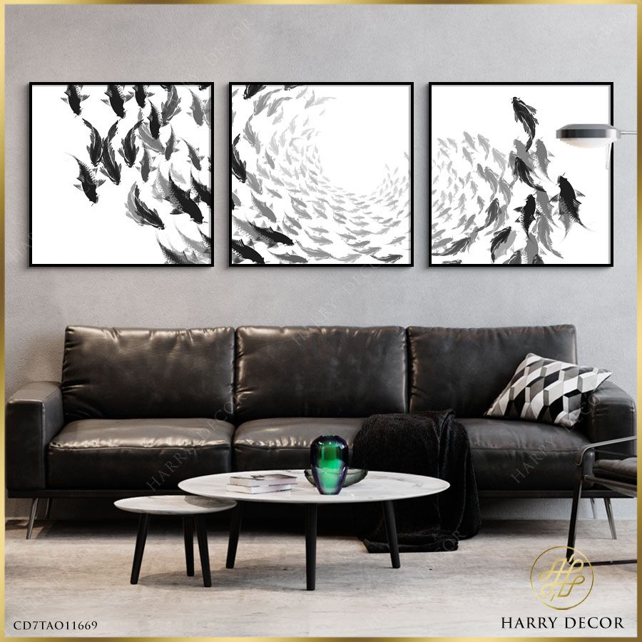 Bộ 3 Tranh Vuông Black Fishes CD7TAO11669