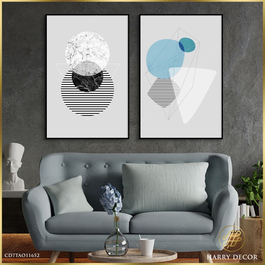 Bộ 2 Tranh Abstract Geometric Gray & Blue CD7TAO11652