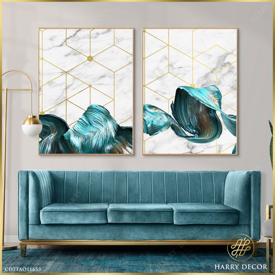 Bộ 2 Tranh Abstract Dải Lụa Xanh 3 CD7TAO11653