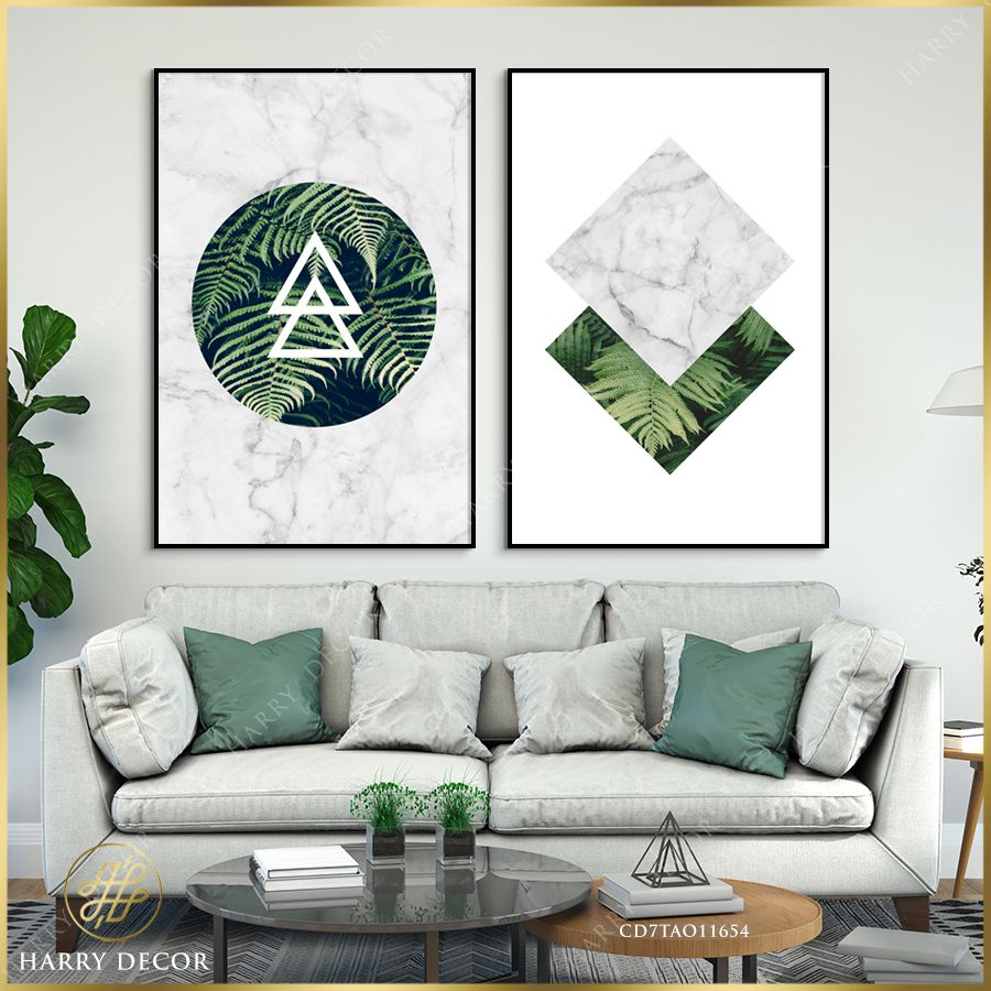 Bộ 2 Tranh Abstract Geometric & Green Leafs CD7TAO11654