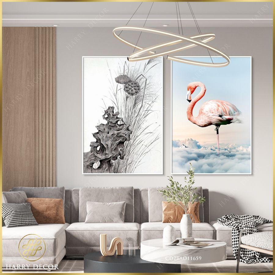 Bộ 2 Tranh Lotus & Flamingo CD7TAO11659