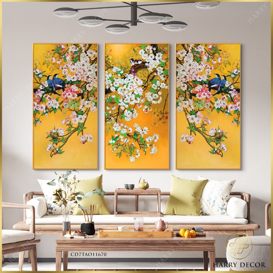Bộ 3 Tranh Đôi Chú Chim Trên Cành Hoa Xuân 3 CD7TAO11670