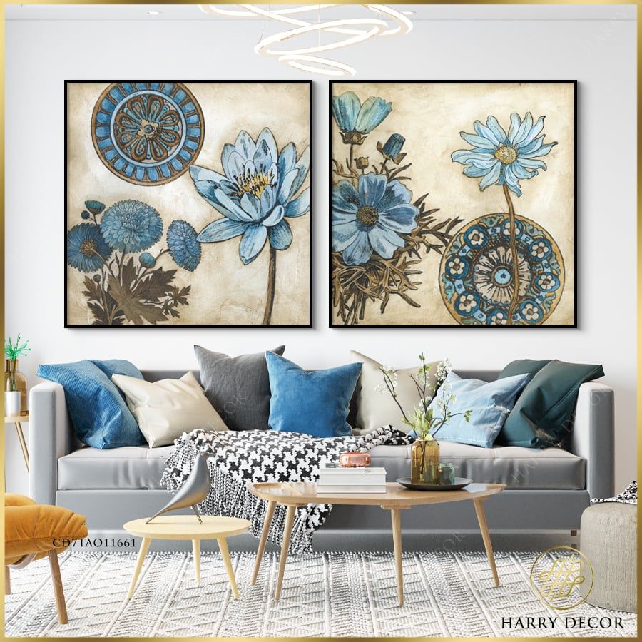 Bộ 2 Tranh Vuông Blue And Taupe Blooms 3 CD7TAO11661