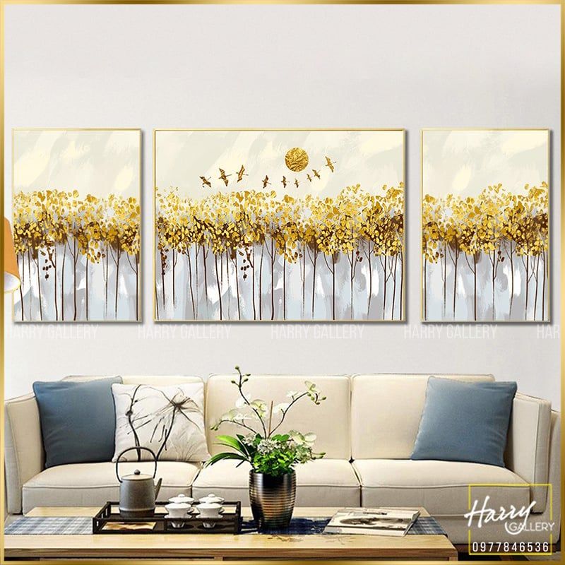 Bộ 3 Tranh Cây Nhũ Vàng CS0069
