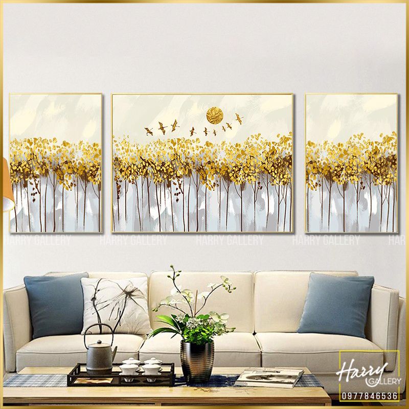 Bộ 3 Tranh Cây Nhũ Vàng CS0069