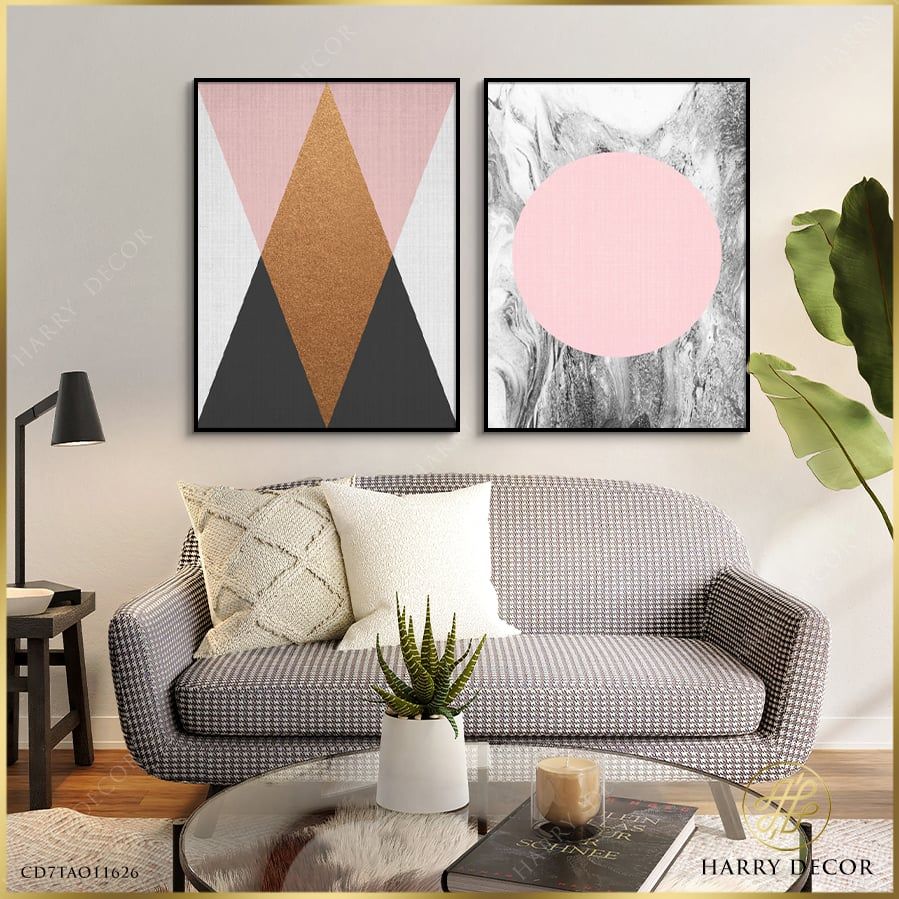 Bộ 2 Tranh Abstract Pink Geometric CD7TAO11626