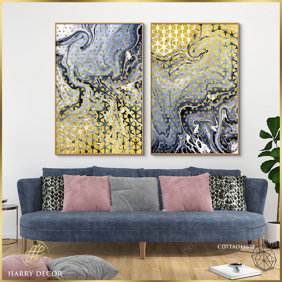 Bộ 2 Tranh Abstract Geometric Gray & Golden CD7TAO11628