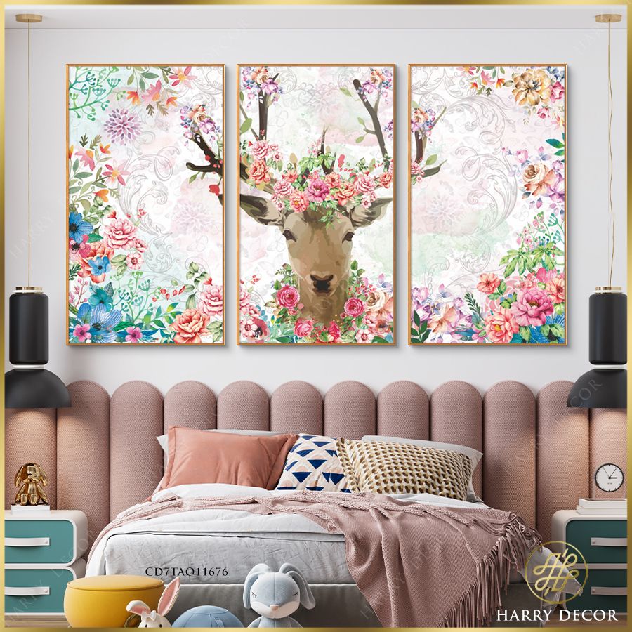 Bộ 3 Tranh Floral Deer CD7TAO11676
