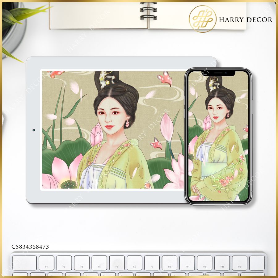 Tranh Cô Gái Hoa Sen C5834368473