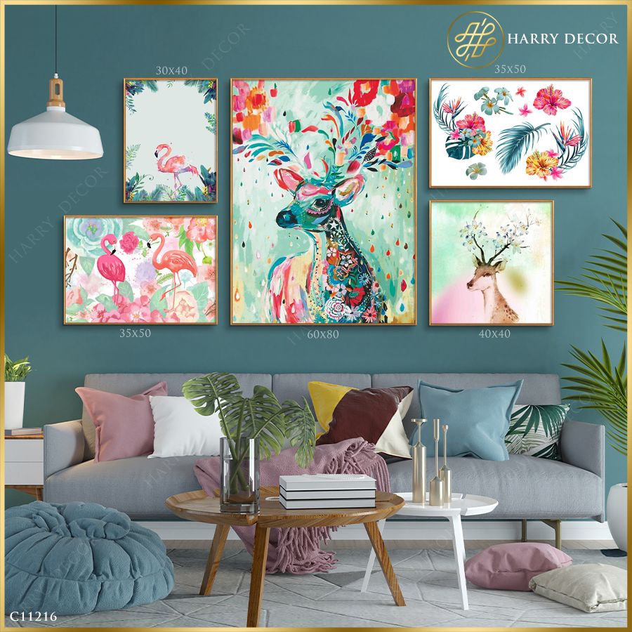 Bộ 6 Tranh Hươu Và Hạc Sắc Màu C11216