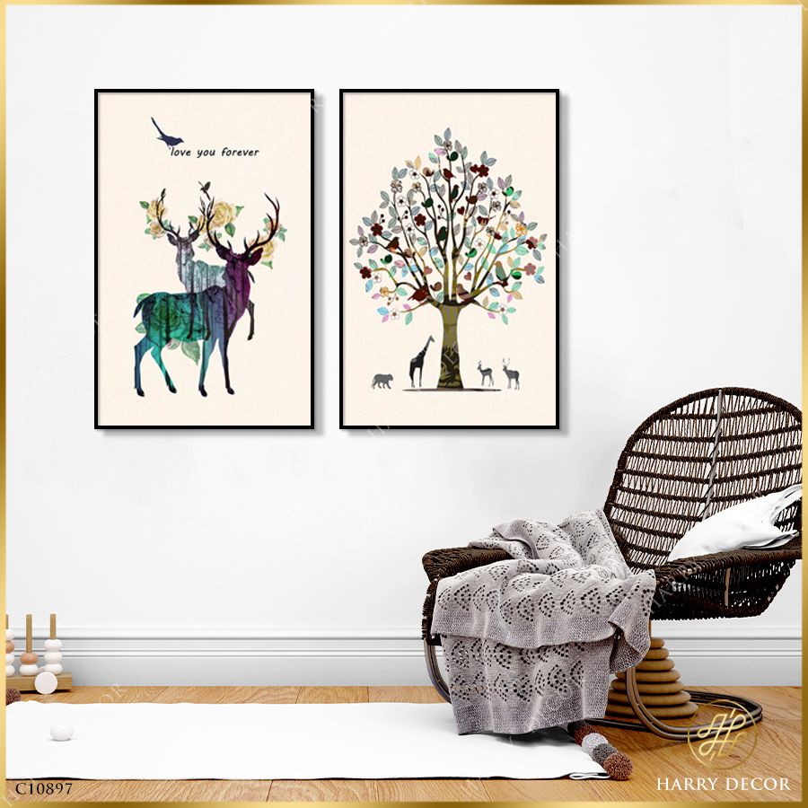 Bộ 2 Tranh Deers Watermark C10897