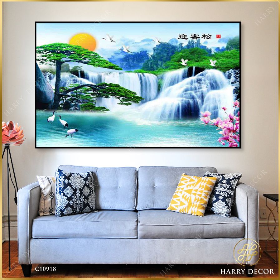 Tranh Hạc Bay Trên Thác Trắng C10918