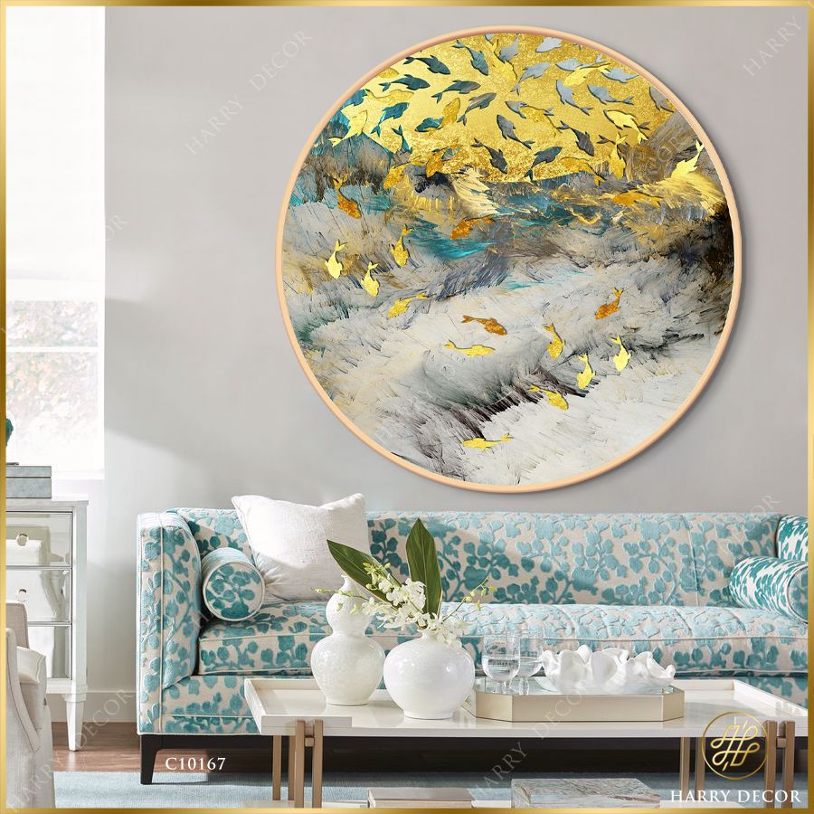 Tranh Tròn Abstract Ngàn Cá Qua Đại Dương C10167