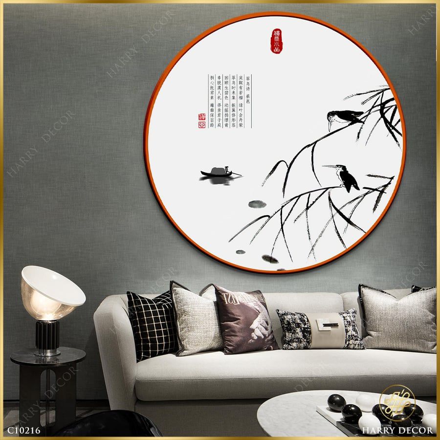 Tranh Tròn Chim Non Trên Cành Liễu C10216