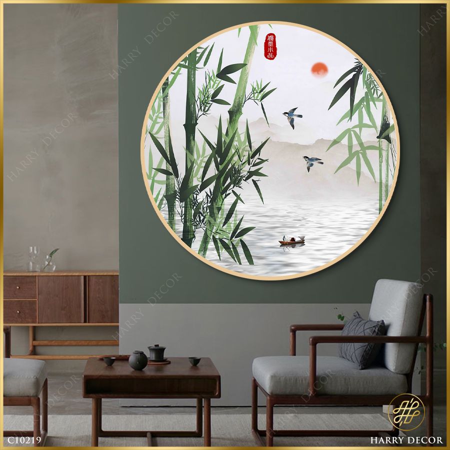 Tranh Tròn Chim Về Trong Khóm Trúc C10219
