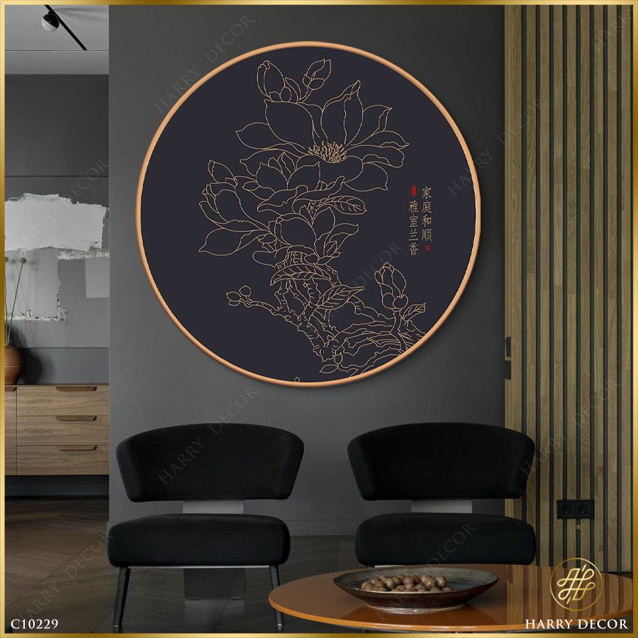 Tranh Tròn Đường Nét Đóa Hoa C10229
